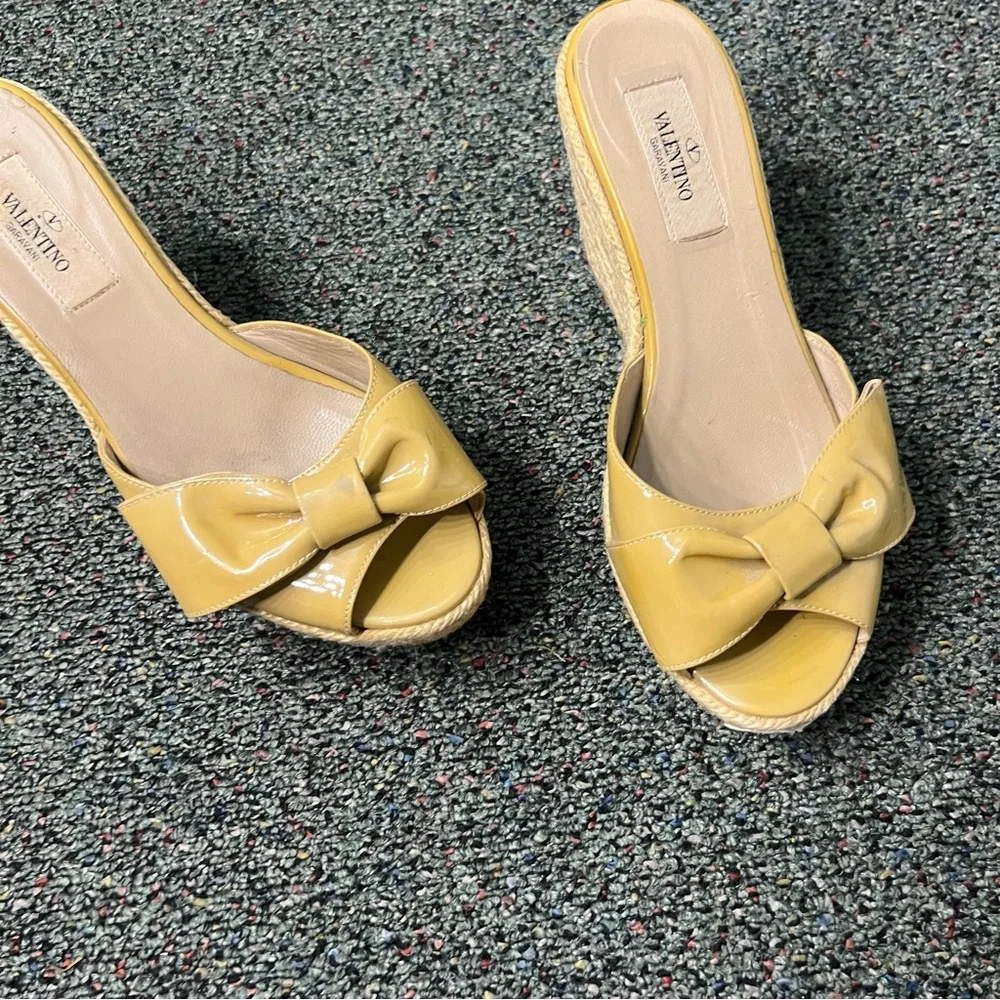 VALENTINO Mustard Yellow Bow Espadrilles Wedge Sandal Platform Shoe US 6.5 EU 37 - Picture 1 of 16